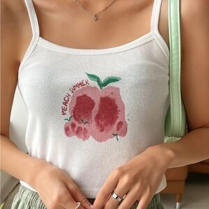 Peach Summer Floral White Camisole